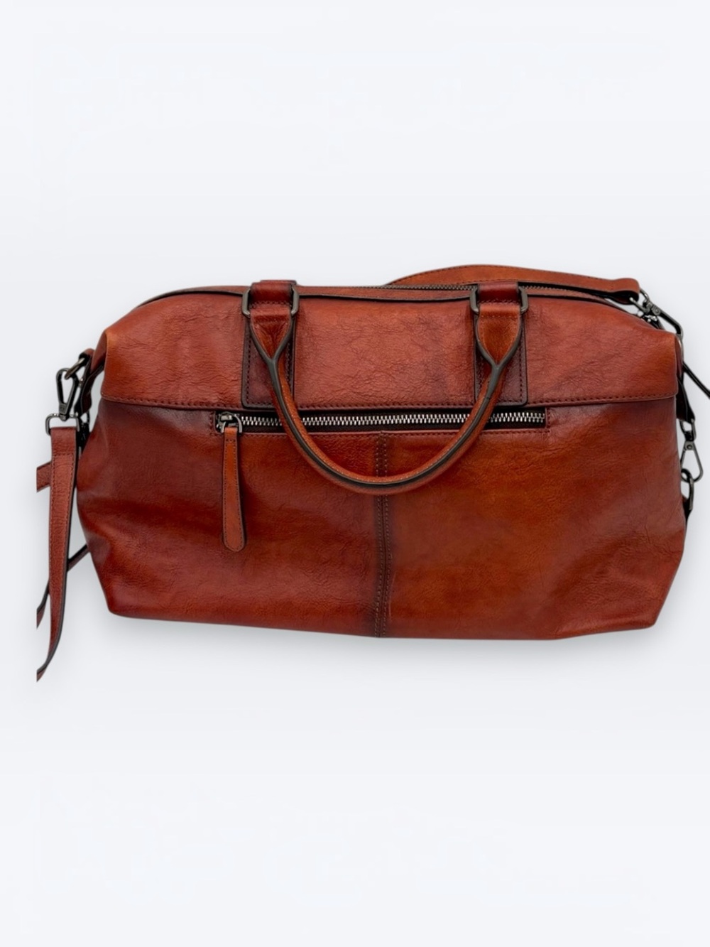 Coolcy Cognac Brown Leather‎ Satchel Crossbody Bag Rustic Boho Dark Academia